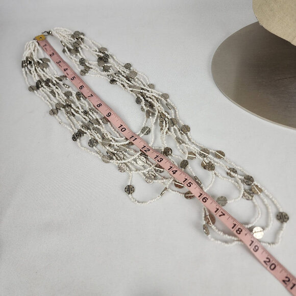 White & Silver Layered Statement Beaded Necklace - Picture 5 of 5